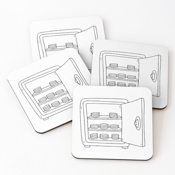 Item preview, Doodle illustration of a vault with shelves of silver coins designed and sold by rasagamastore.