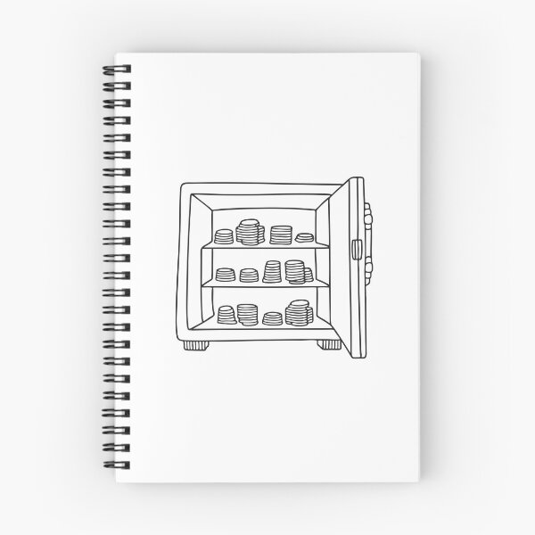 Item preview, Doodle illustration of a secure vault containing shelves of silver coins designed and sold by rasagamastore.