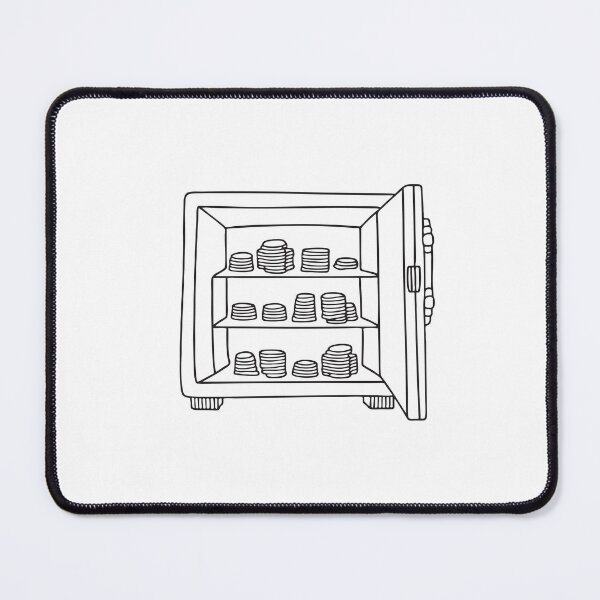 Item preview, Doodle illustration of a secure vault containing shelves of silver coins designed and sold by rasagamastore.