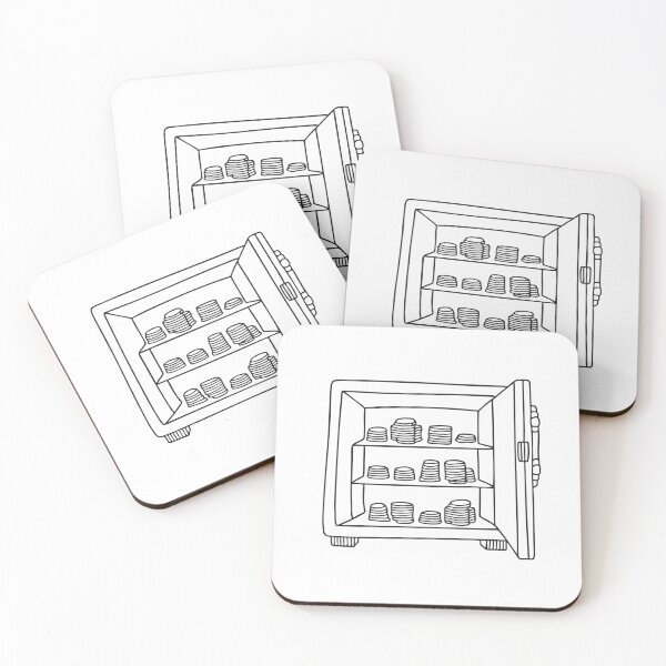 Item preview, Doodle illustration of a secure vault containing shelves of silver coins designed and sold by rasagamastore.