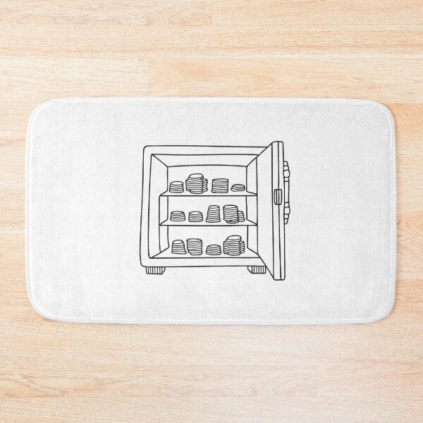 Item preview, Doodle illustration of a secure vault containing shelves of silver coins designed and sold by rasagamastore.