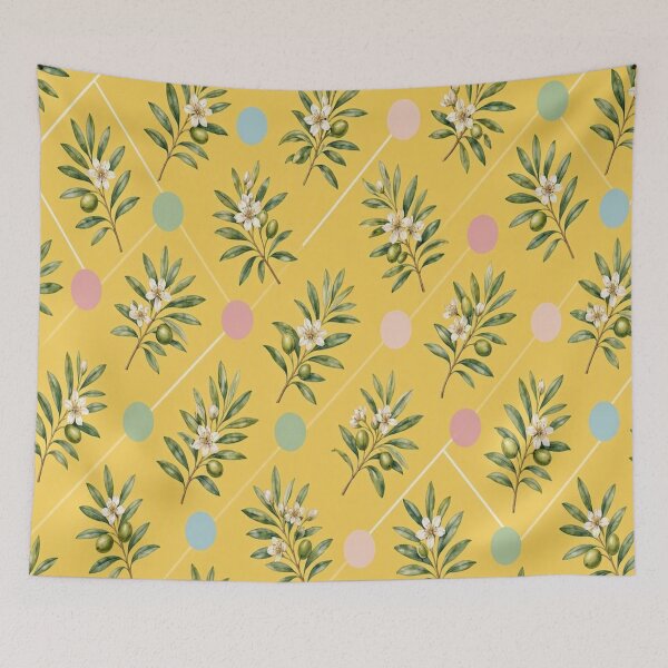 Item preview, Mediterranean Olive Branch Pattern - Sunwashed Yellow Cottagecore designed and sold by Breezes-of-Ida.