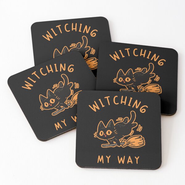 Item preview, Witching My Way Black Cat Broomstick Sticker Cute Halloween Shirt designed and sold by Catophile.