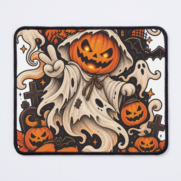 Item preview, Spooky Vibes Pumpkin Ghost Halloween Peace Sign designed and sold by Ghost Of Chill.