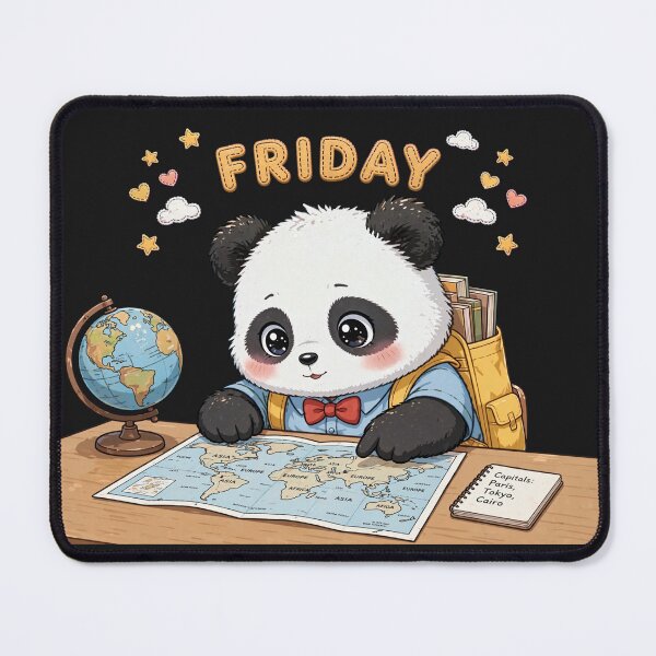 Item preview, Cute Student Panda Learning Geography On Friday - Kawaii World Map Art designed and sold by Surviving Monday Club.