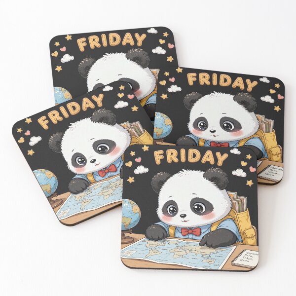 Item preview, Cute Student Panda Learning Geography On Friday - Kawaii World Map Art designed and sold by Surviving Monday Club.