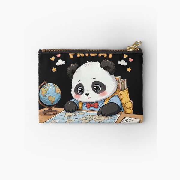 Item preview, Cute Student Panda Learning Geography On Friday - Kawaii World Map Art designed and sold by Surviving Monday Club.