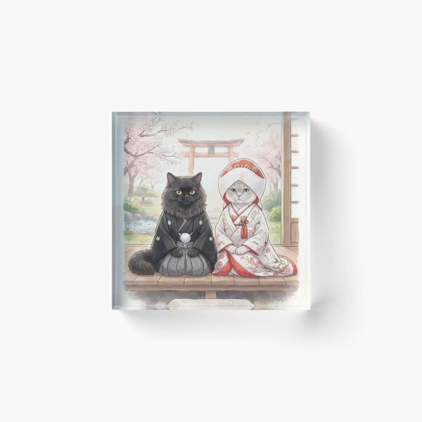 Item preview, Japanese Traditional Wedding Cats Cute Watercolor Art designed and sold by PetalsPaws.