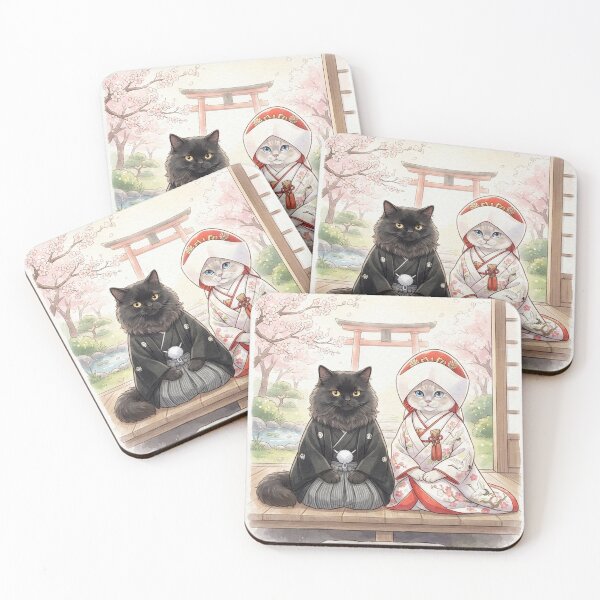 Item preview, Japanese Traditional Wedding Cats Cute Watercolor Art designed and sold by PetalsPaws.