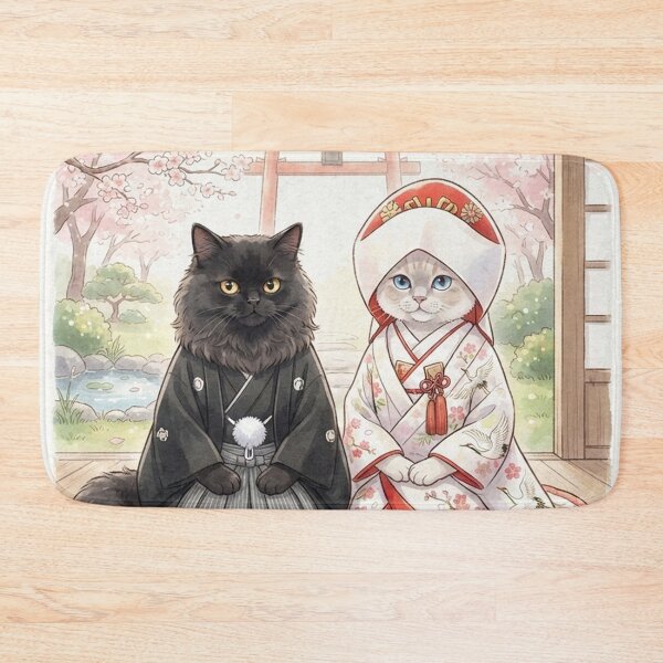 Item preview, Japanese Traditional Wedding Cats Cute Watercolor Art designed and sold by PetalsPaws.