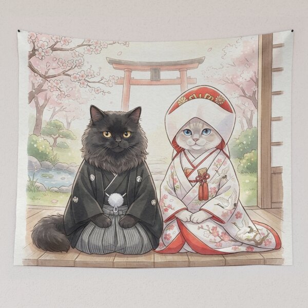 Item preview, Japanese Traditional Wedding Cats Cute Watercolor Art designed and sold by PetalsPaws.