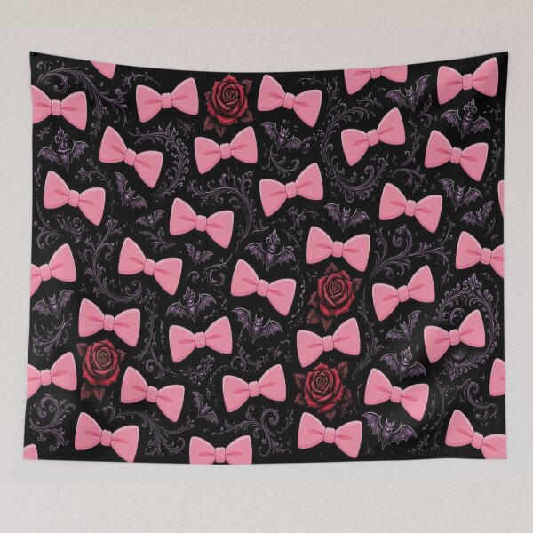 Item preview, Goth Coquette Pastel Pink Bows and Gothic Roses Seamless Pattern designed and sold by Breezes-of-Ida.