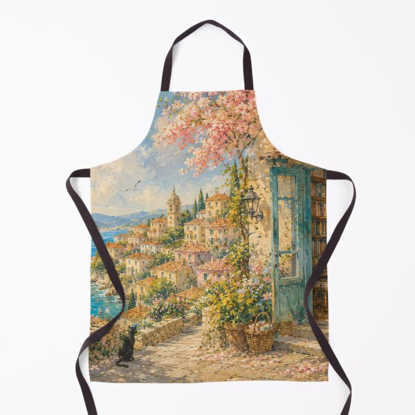 Item preview, Mediterranean Coastal Oil Painting Bookshop Blooms designed and sold by Jozefin's Studio.