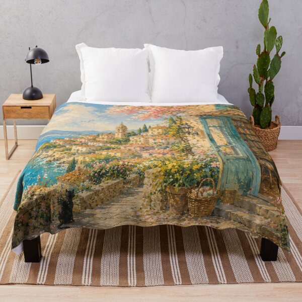 Item preview, Mediterranean Coastal Oil Painting Bookshop Blooms designed and sold by Jozefin's Studio.