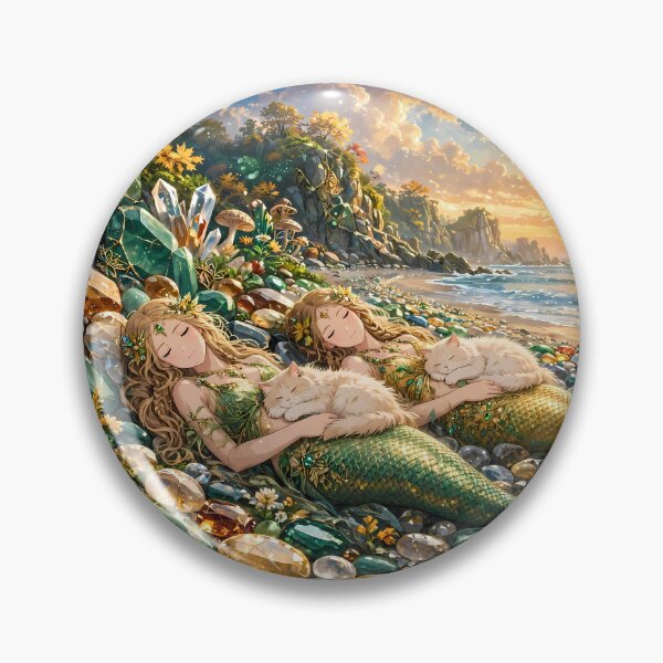 Item preview, Sleeping Twin Mermaids on Gemstone Beach at Sunset designed and sold by m-y-A-I-A-R-T-.