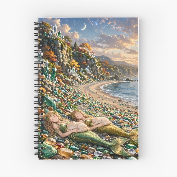 Item preview, Sleeping Twin Mermaids on Gemstone Beach at Sunset designed and sold by m-y-A-I-A-R-T-.
