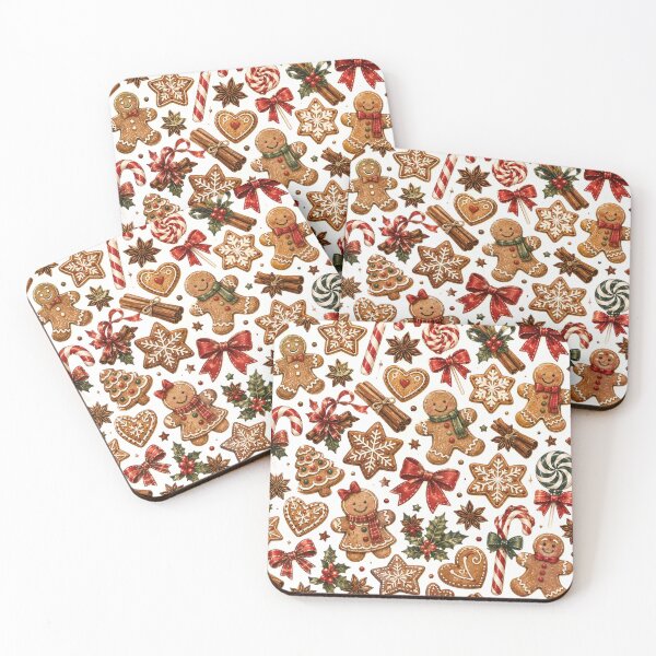 Item preview, Gingerbread Christmas Cookies Candy Cane Red Bow Pattern designed and sold by DreamPixelPrint.