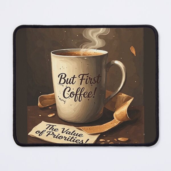 Item preview, Cozy Coffee Mug Illustration Art with Motivational Quotes Typography "BUT FIRST COFFEE" and "THE VALUE OF PRIORITY!" designed and sold by Giulivo Store Graphic.