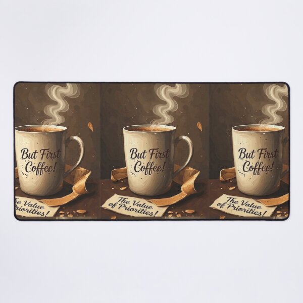 Item preview, Cozy Coffee Mug Illustration Art with Motivational Quotes Typography "BUT FIRST COFFEE" and "THE VALUE OF PRIORITY!" designed and sold by Giulivo Store Graphic.