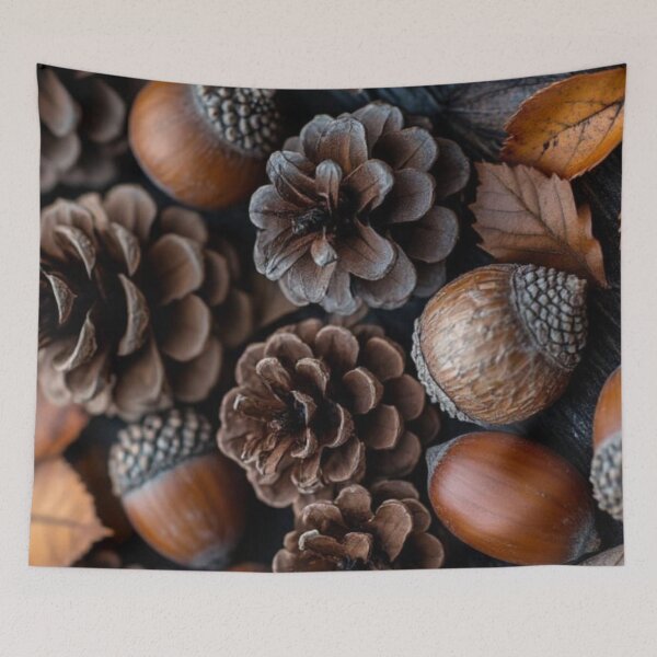 Item preview, Cozy Autumn Pinecones and Acorns Flatlay — Rustic Fall Nature Texture designed and sold by LYAN-STORE.