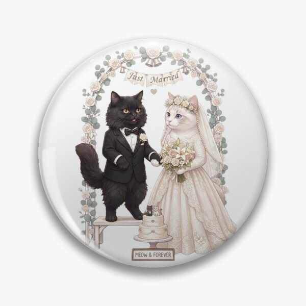 Item preview, Just Married Cat Couple Cute Wedding Watercolor Art designed and sold by PetalsPaws.