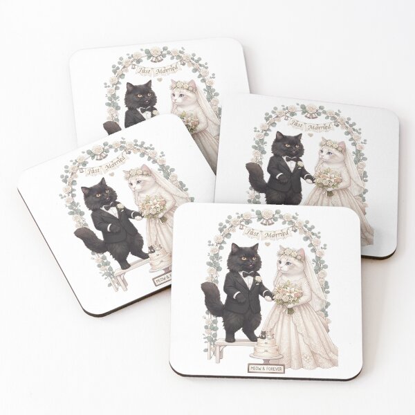 Item preview, Just Married Cat Couple Cute Wedding Watercolor Art designed and sold by PetalsPaws.