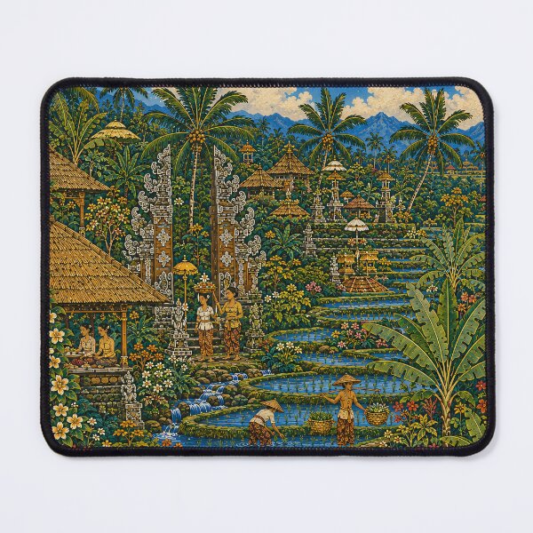 Item preview, Balinese Rice Terrace Painting Tropical Village Folk Art designed and sold by Jozefin's Studio.