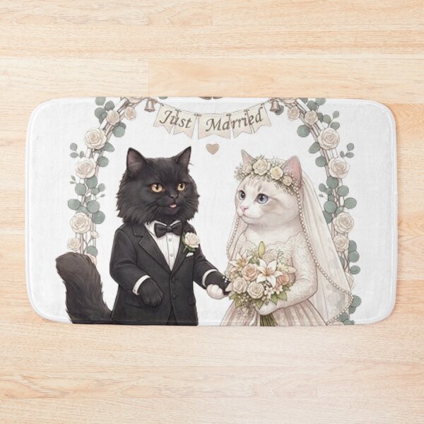 Item preview, Just Married Cat Couple Cute Wedding Watercolor Art designed and sold by PetalsPaws.