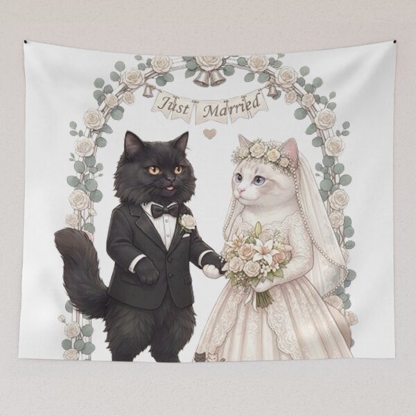 Item preview, Just Married Cat Couple Cute Wedding Watercolor Art designed and sold by PetalsPaws.