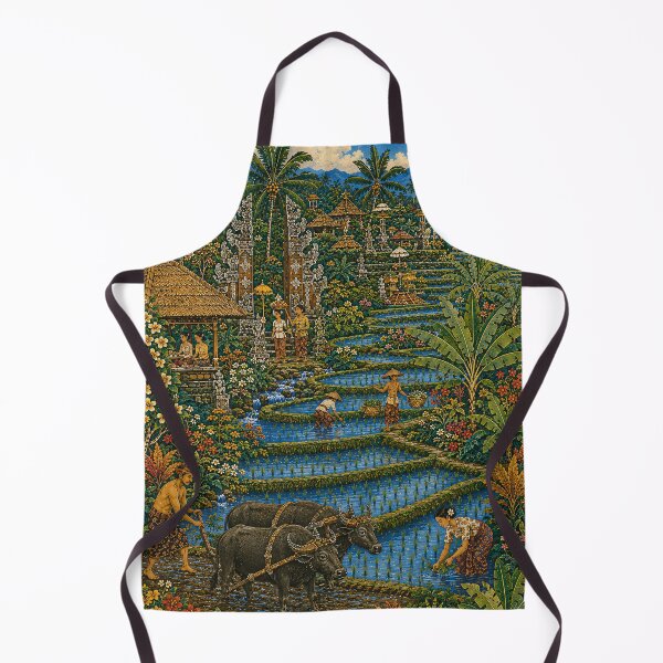 Item preview, Balinese Rice Terrace Painting Tropical Village Folk Art designed and sold by Jozefin's Studio.