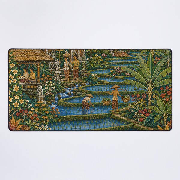 Item preview, Balinese Rice Terrace Painting Tropical Village Folk Art designed and sold by Jozefin's Studio.
