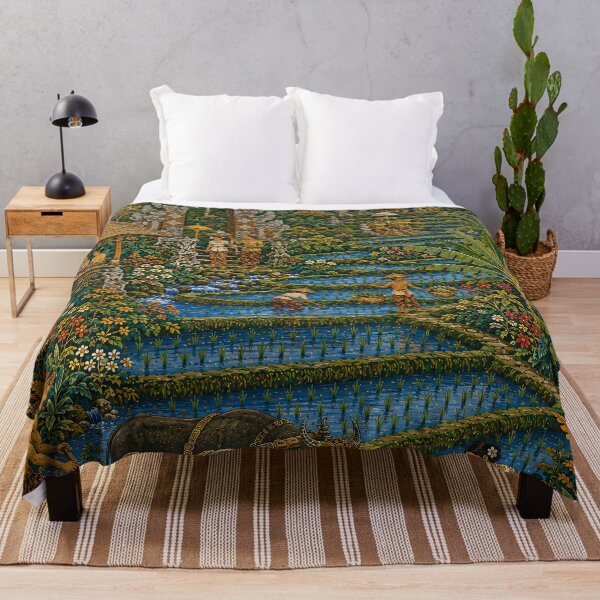 Item preview, Balinese Rice Terrace Painting Tropical Village Folk Art designed and sold by Jozefin's Studio.