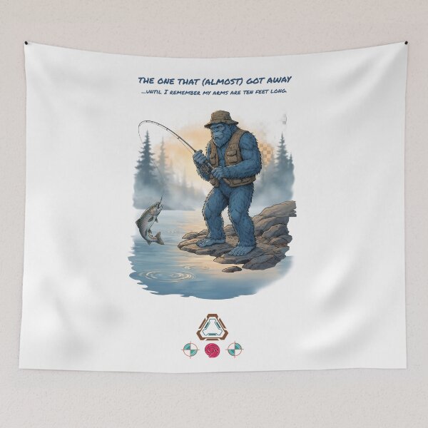 Item preview, The Blue Bigfoot Fisherman: Sasquatch Catching a Trout designed and sold by Whimsy Trail Co.