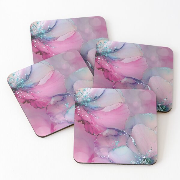 Item preview, Pink and Teal Alcohol Ink Flowers — Glitter Floral Dreamscape designed and sold by LYAN-STORE.