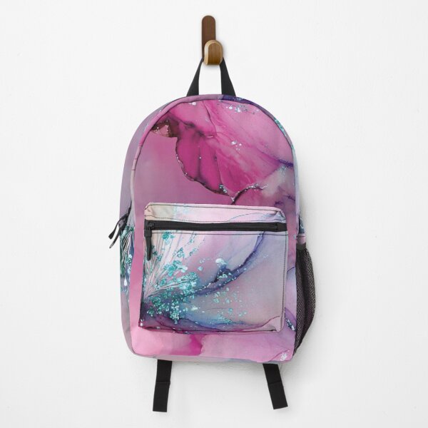 Item preview, Pink and Teal Alcohol Ink Flowers — Glitter Floral Dreamscape designed and sold by LYAN-STORE.