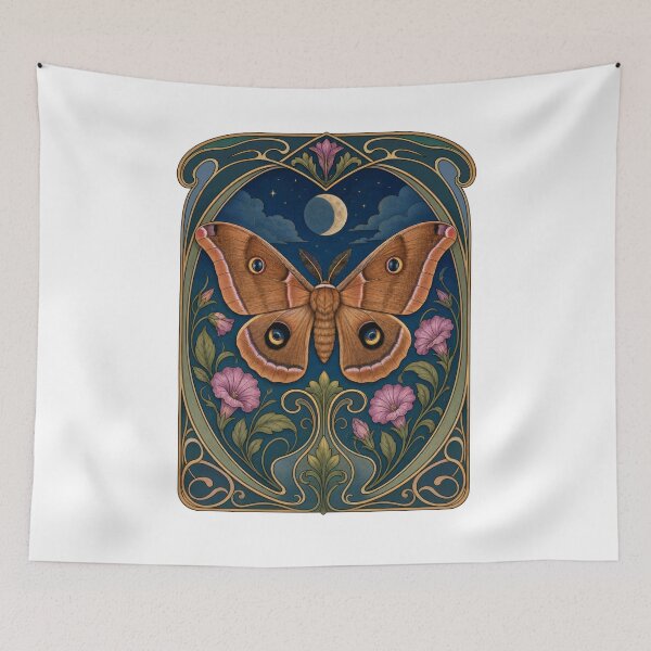 Item preview, Art Nouveau Polyphemus Moth Moon Night Sky Botanical designed and sold by AntiqueImages.