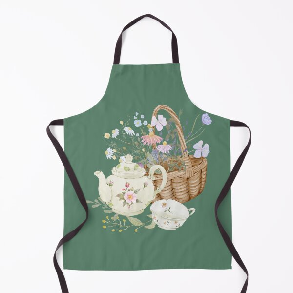 Item preview, Cottagecore Tea Basket with Wildflowers, Floral Teapot and Vintage Picnic Details designed and sold by Sagi Jane Art.
