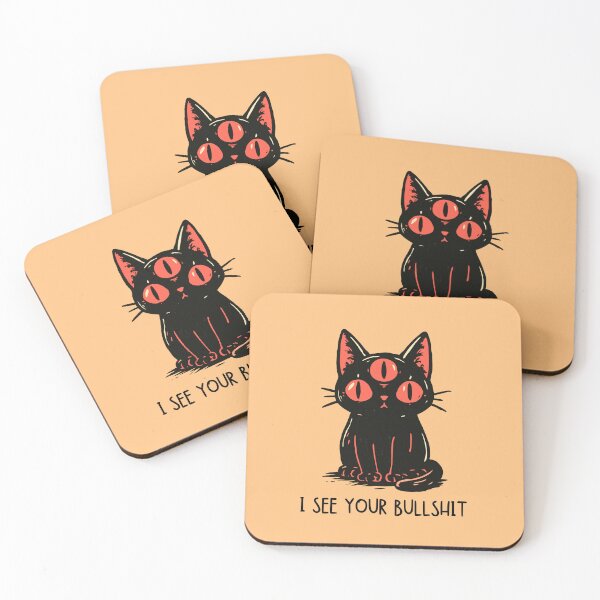 Item preview, I See Your Bullshit Black Cat Sticker Three Eyed Sarcastic Shirt designed and sold by Catophile.