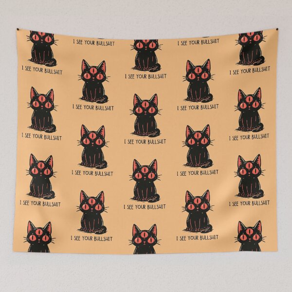 Item preview, I See Your Bullshit Black Cat Sticker Three Eyed Sarcastic Shirt designed and sold by Catophile.