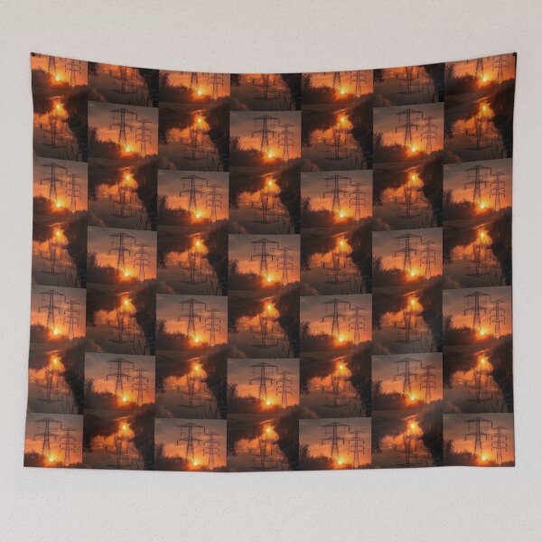 Item preview, Electricity Pylons Sunset River designed and sold by Pylon-Bureau.