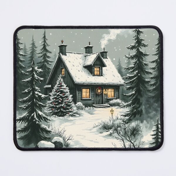 Item preview, Winter Cozy Cabin Illustration with Christmas Tree and Snowy Forest designed and sold by Connys Colorful World.
