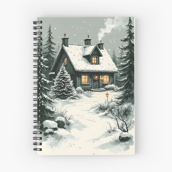 Item preview, Winter Cozy Cabin Illustration with Christmas Tree and Snowy Forest designed and sold by Connys Colorful World.