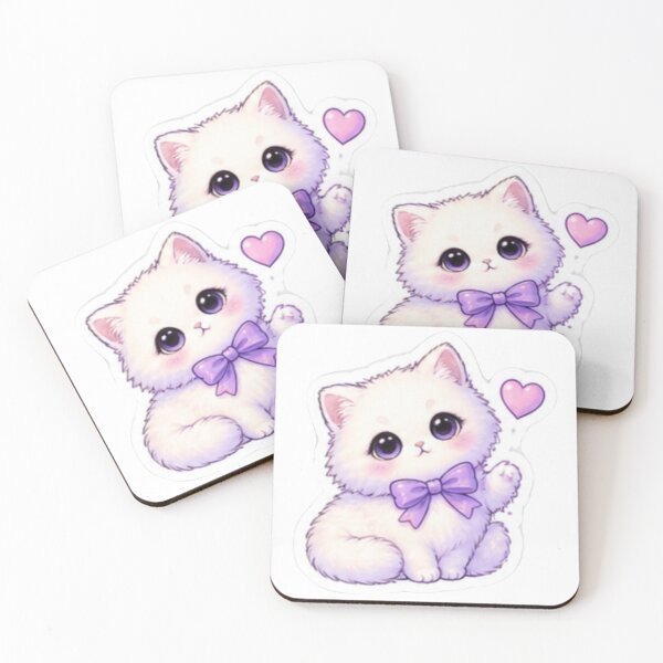 Item preview, Cute Fluffy Kitten with Purple Bow & Pink Heart  Kawaii Cat designed and sold by Kiralemon.