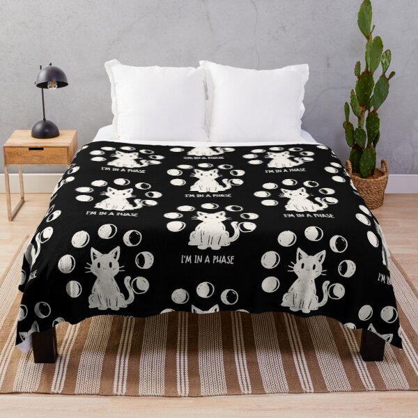 Item preview, Cute White Cat Moon Phases Im In A Phase Linocut Graphic T-Shirt designed and sold by Catophile.