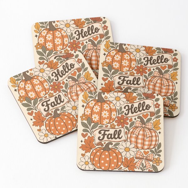 Item preview, Retro Hello Fall Pumpkin Banner Vintage Gingham Floral Typography Graphic designed and sold by PACS0011.
