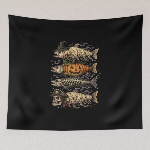 Item preview, Spooky Fish Halloween Ghost Pumpkin Skeleton Mummy designed and sold by felixpalette.