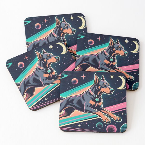 Item preview, Cosmic Doberman – Neon Space Adventure Illustration designed and sold by Dogandesighn.