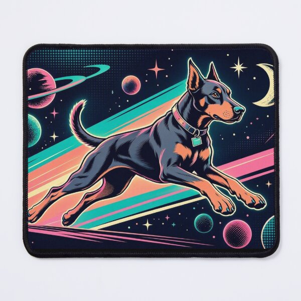 Item preview, Cosmic Doberman – Neon Space Adventure Illustration designed and sold by Dogandesighn.