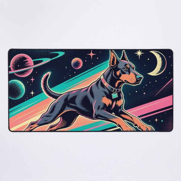 Item preview, Cosmic Doberman – Neon Space Adventure Illustration designed and sold by Dogandesighn.