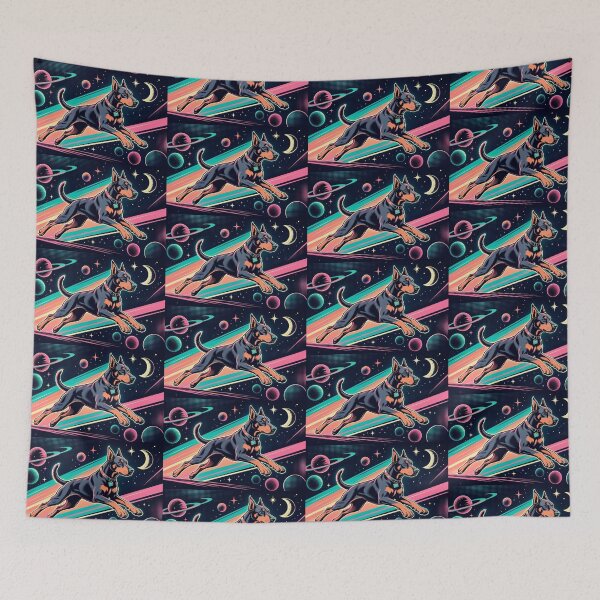 Item preview, Cosmic Doberman – Neon Space Adventure Illustration designed and sold by Dogandesighn.